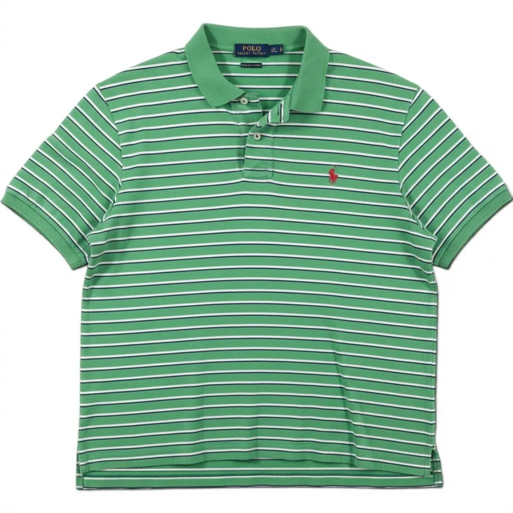 Polo Ralph Lauren Mens XXL Green Striped Pima Soft Touch Short Sleeve Polo Shirt